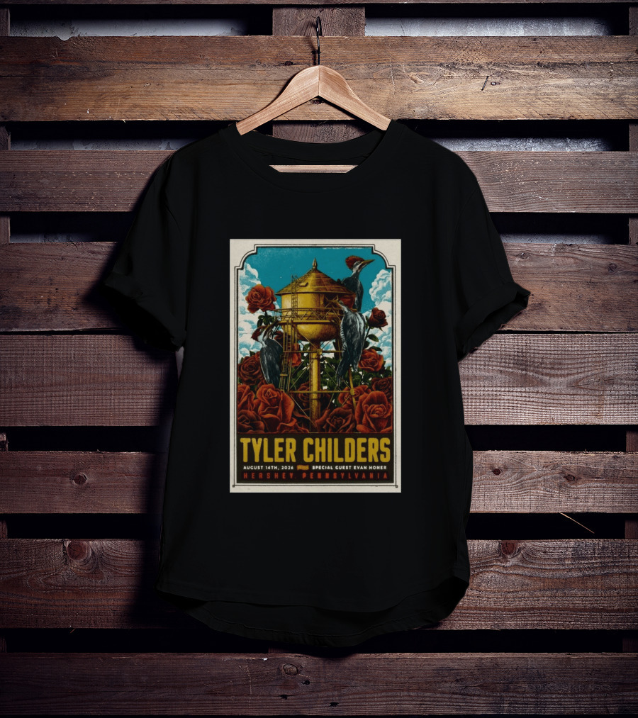 Tyler Childers August 14 2026 Hershey PA Water Tower Woodpeckers Roses T-Shirt
