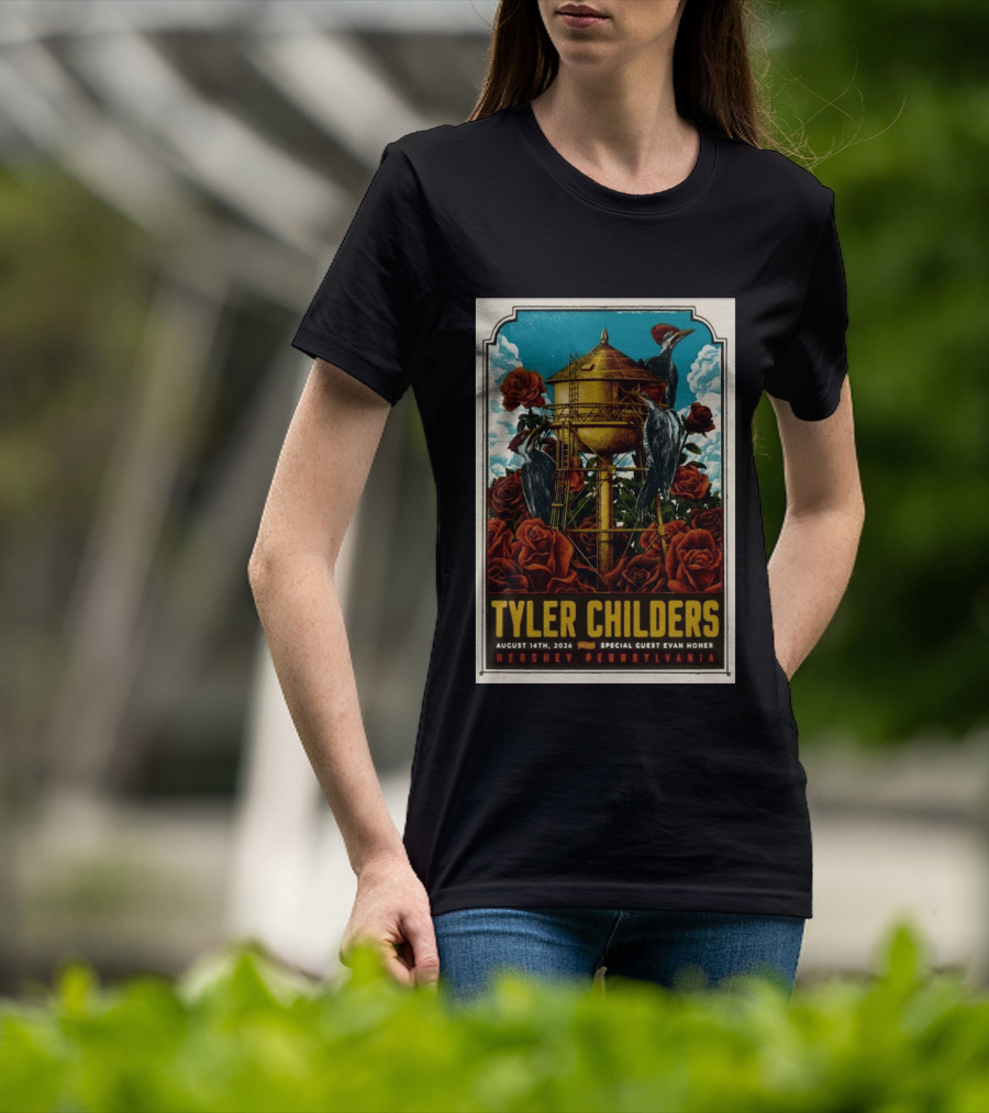 Tyler Childers August 14 2026 Hershey PA Water Tower Woodpeckers Roses T-Shirt