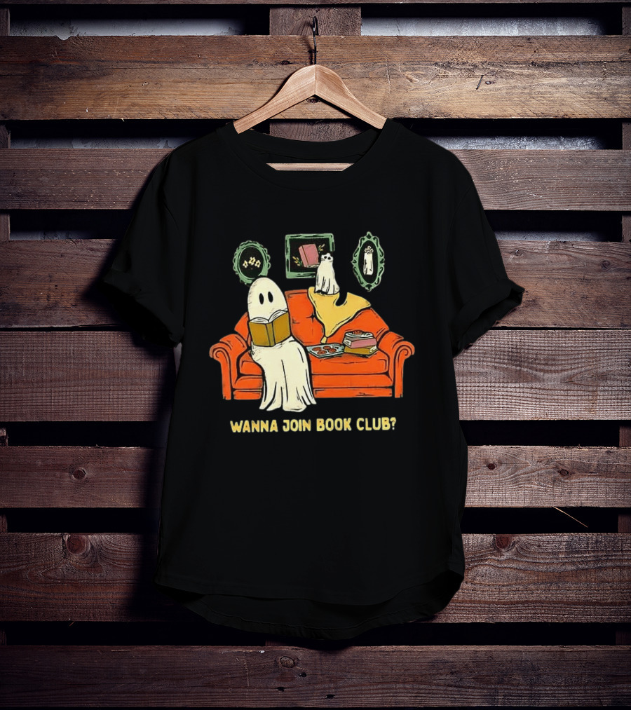 Wanna Join Book Club Ghost Cat Spooky Halloween Cookies T-Shirt