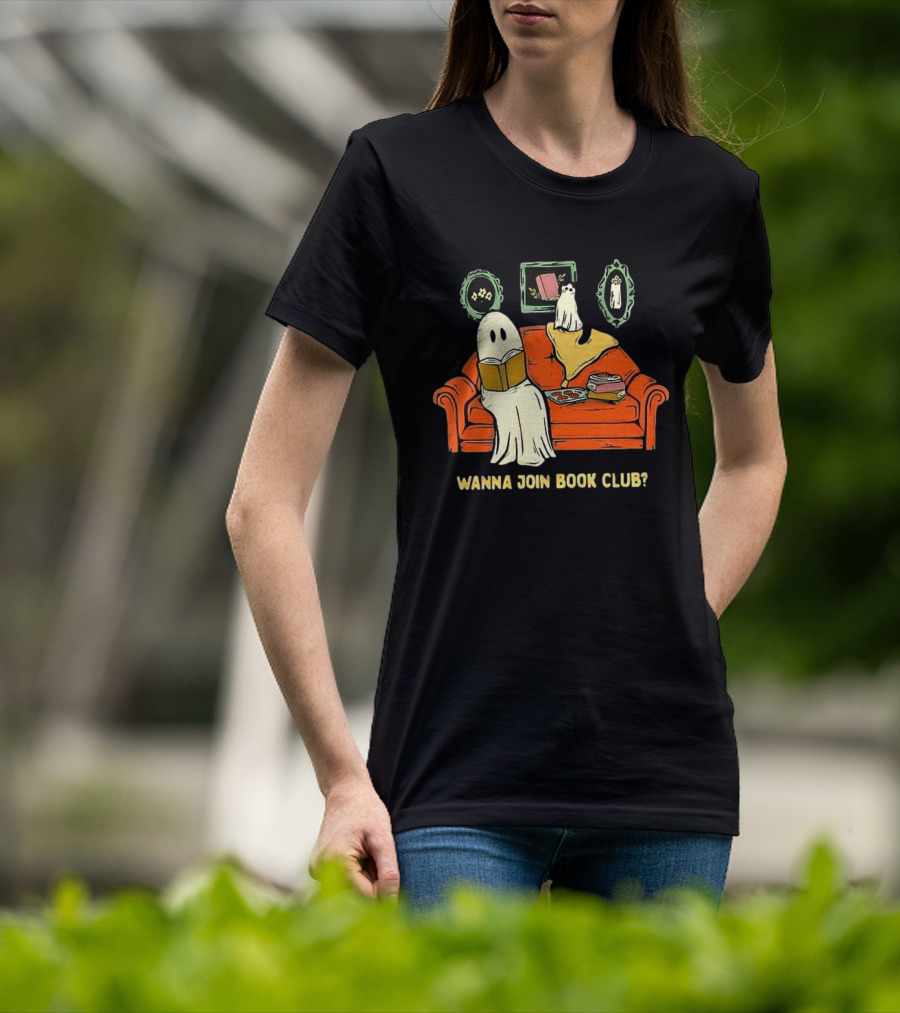 Wanna Join Book Club Ghost Cat Spooky Halloween Cookies T-Shirt
