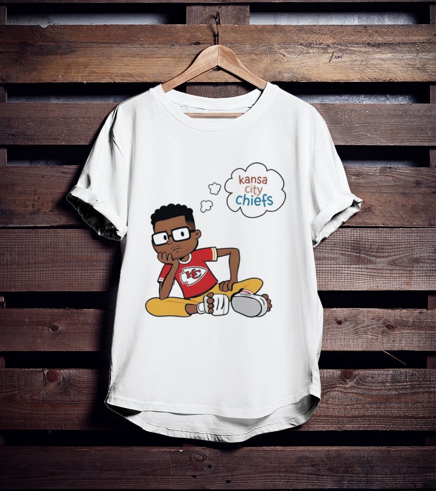 Kansas City Chiefs Cartoon Boy Thought Bubble Sitting With KC T-Shirt