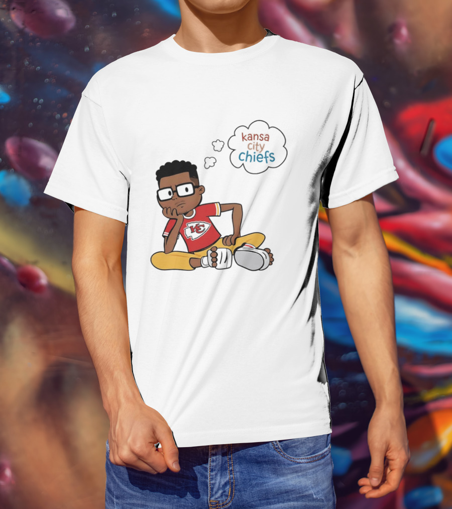 Kansas City Chiefs Cartoon Boy Thought Bubble Sitting With KC T-Shirt