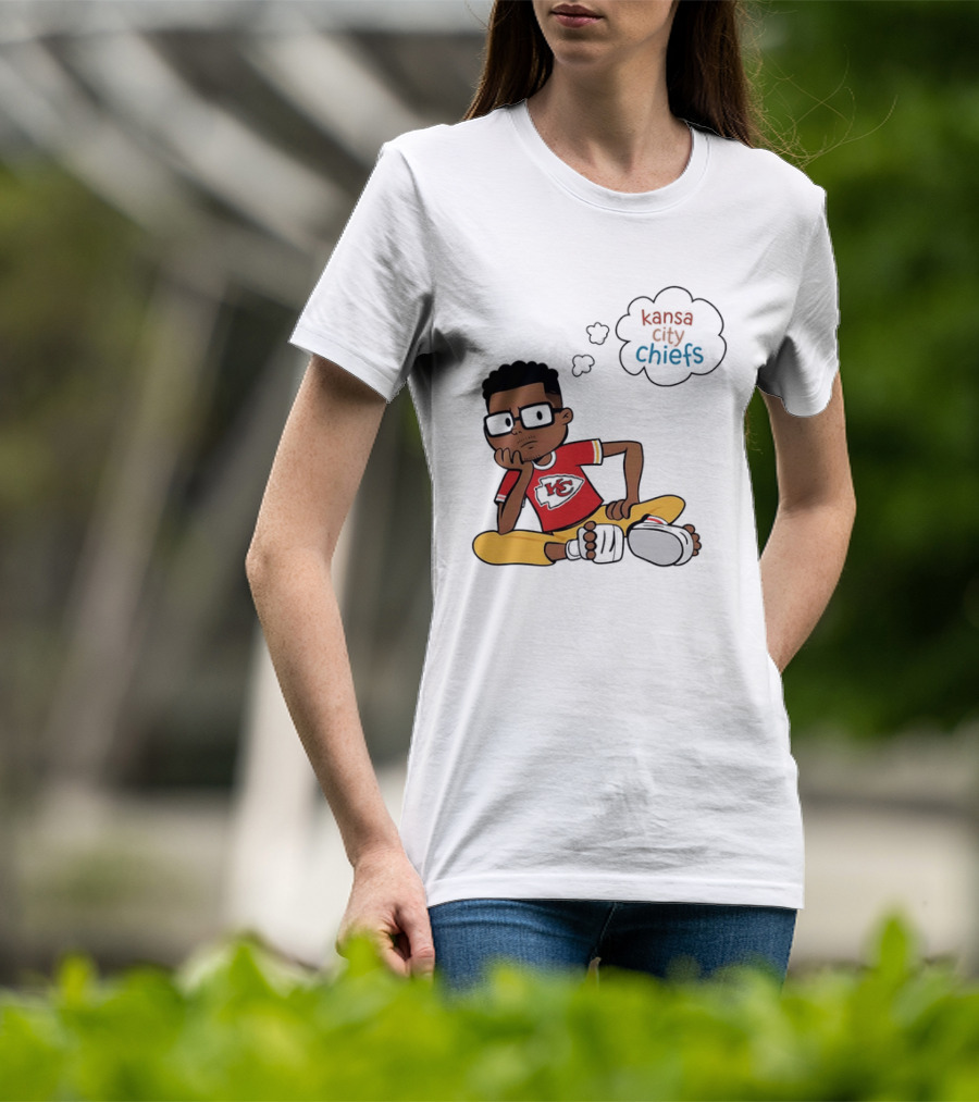 Kansas City Chiefs Cartoon Boy Thought Bubble Sitting With KC T-Shirt