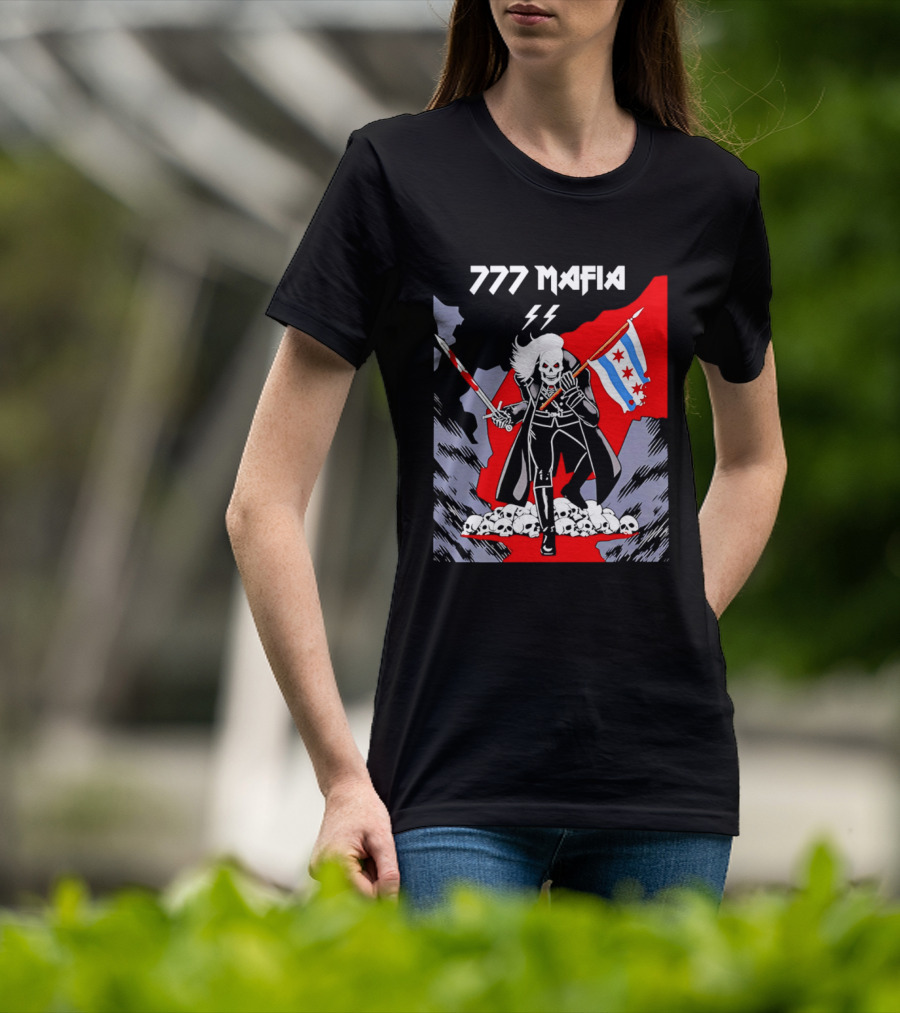 777 Mafia Chicago Flag Skeleton Skull T-Shirt