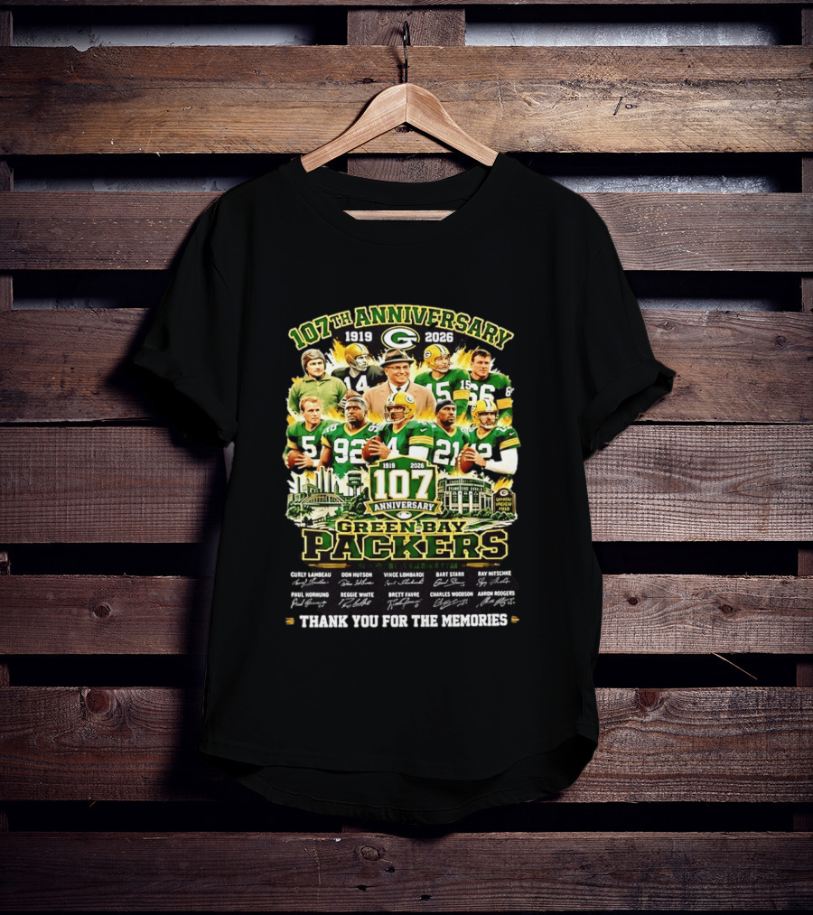 Green Bay Packers 107th Anniversary 1919 2026 NFL Legends Thank You For The Memories T-Shirt