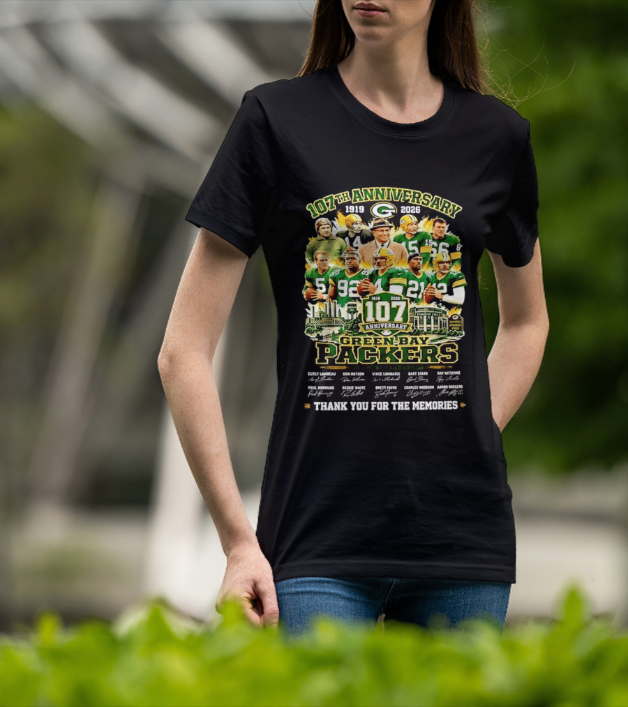 Green Bay Packers 107th Anniversary 1919 2026 NFL Legends Thank You For The Memories T-Shirt