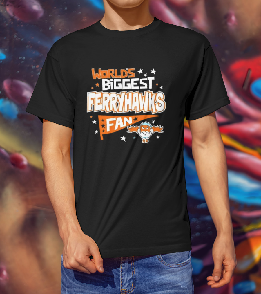 World's Biggest Staten Island Ferryhawks Fan Cartoon Pennant With Stars T-Shirt