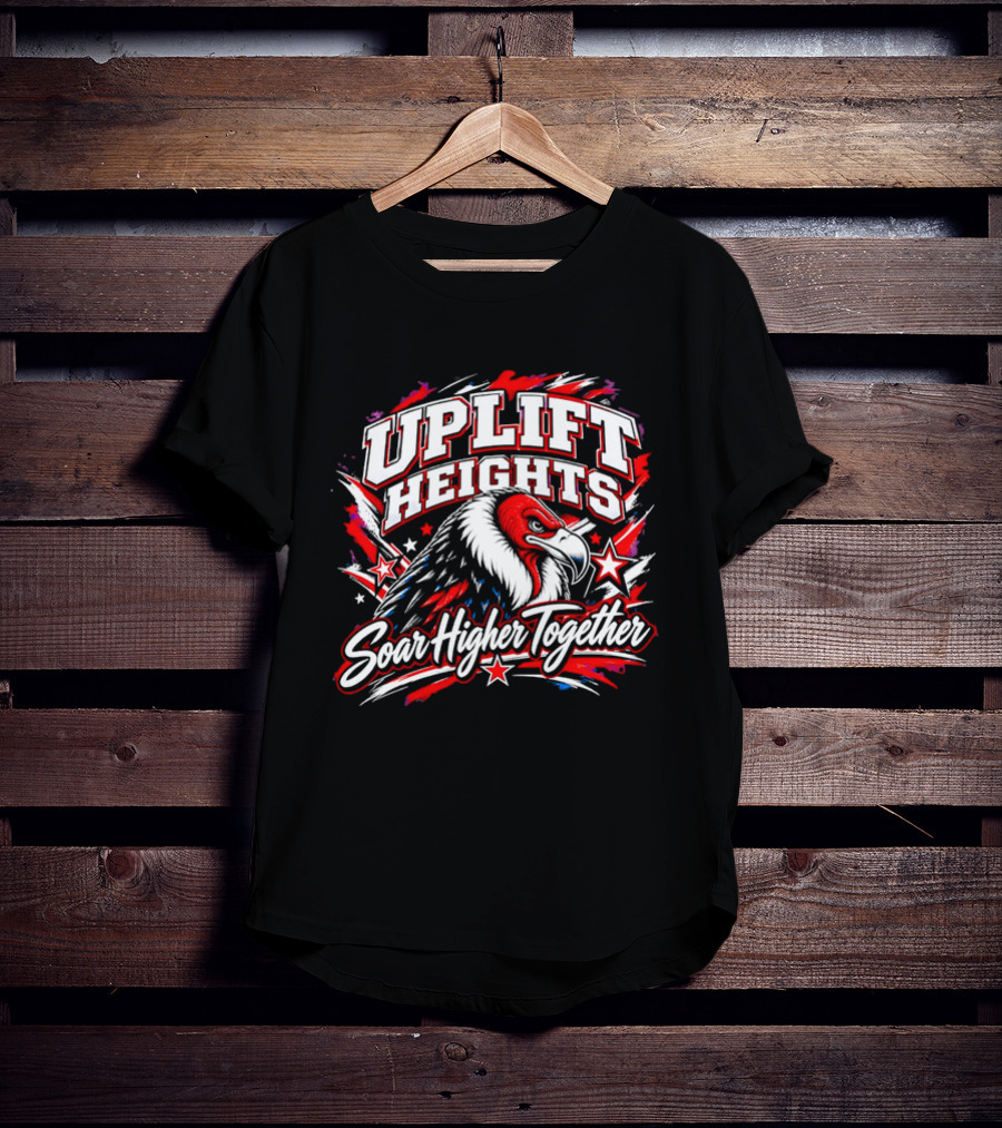 Uplift Heights Soar Higher Together Vulture Head Red Face Stars T-Shirt