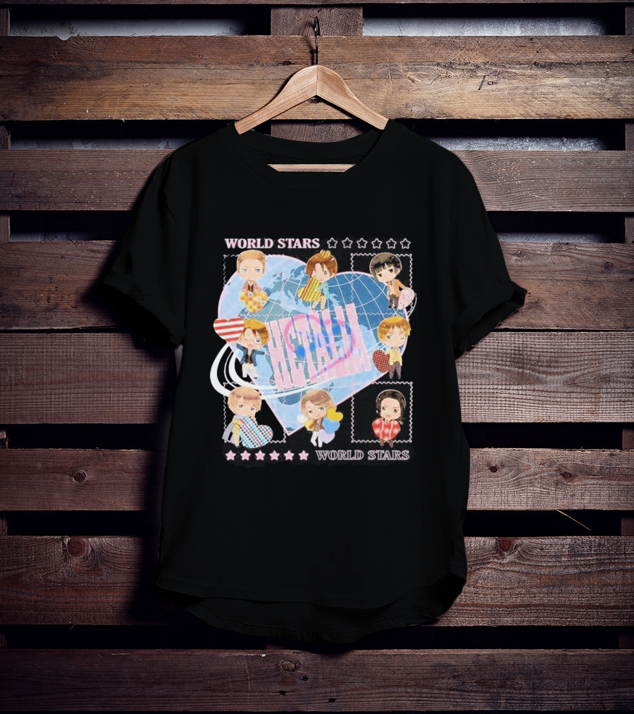Hot Topic Hetalia Chibi World Stars Characters With Hearts T-Shirt