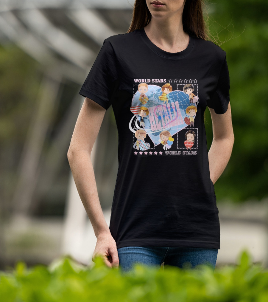 Hot Topic Hetalia Chibi World Stars Characters With Hearts T-Shirt