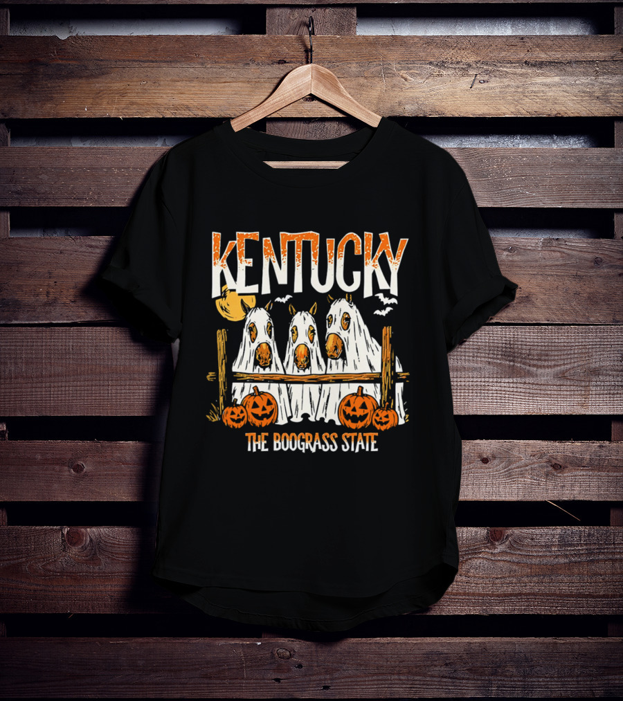 Kentucky Halloween Ghost Horses Pumpkin Boograss State T-Shirt