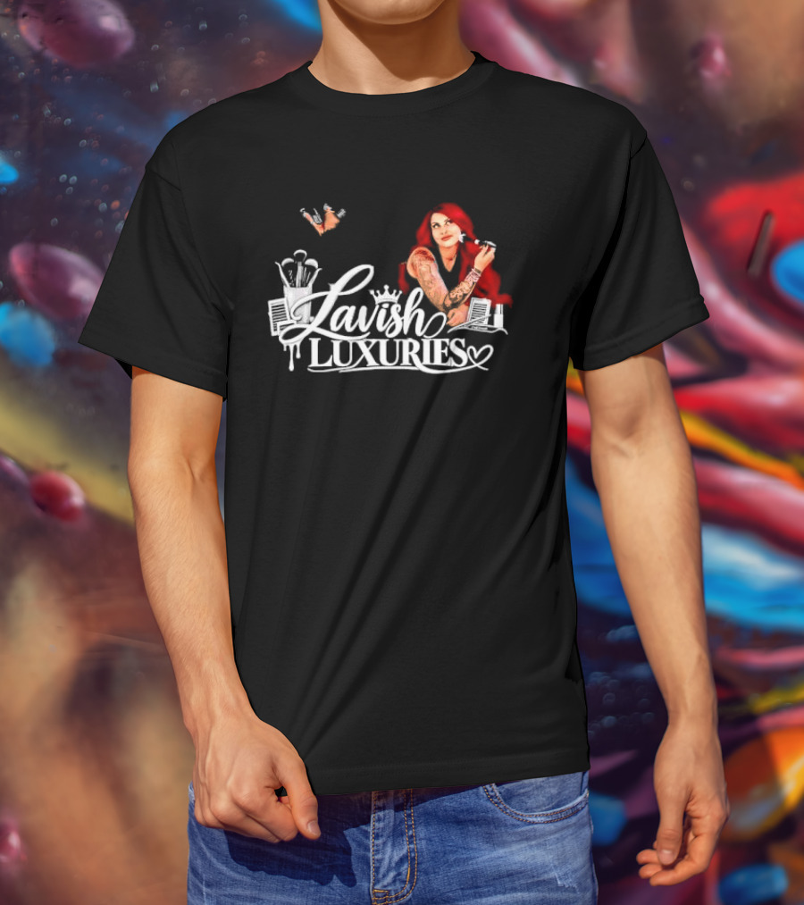 Lavish Luxuries Tattooed Red Hair Woman Makeup Brushes Lash Trays T-Shirt