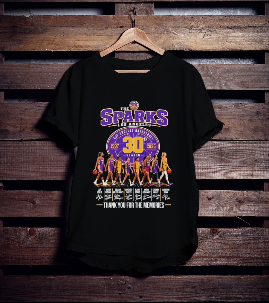 Los Angeles Sparks 30th Season 1997 2026 Basketball Thank You For The Memories Signatures T-Shirt