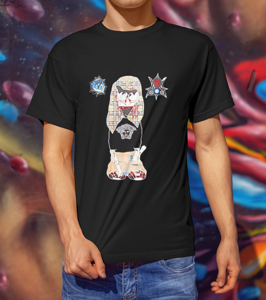 Medusa Head Cotton Streetwear With Plaid Pattern And Abstract T-Shirt