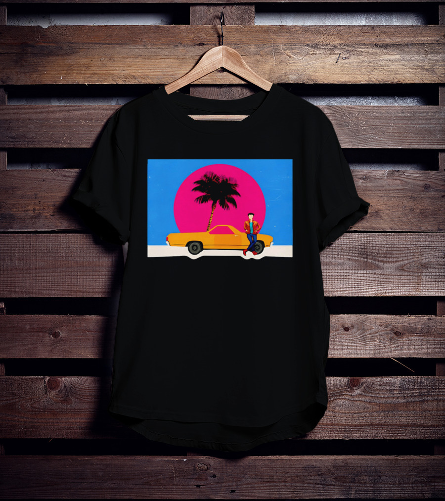 Yellow Car Palm Tree Retro Sunset Aesthetic T-Shirt