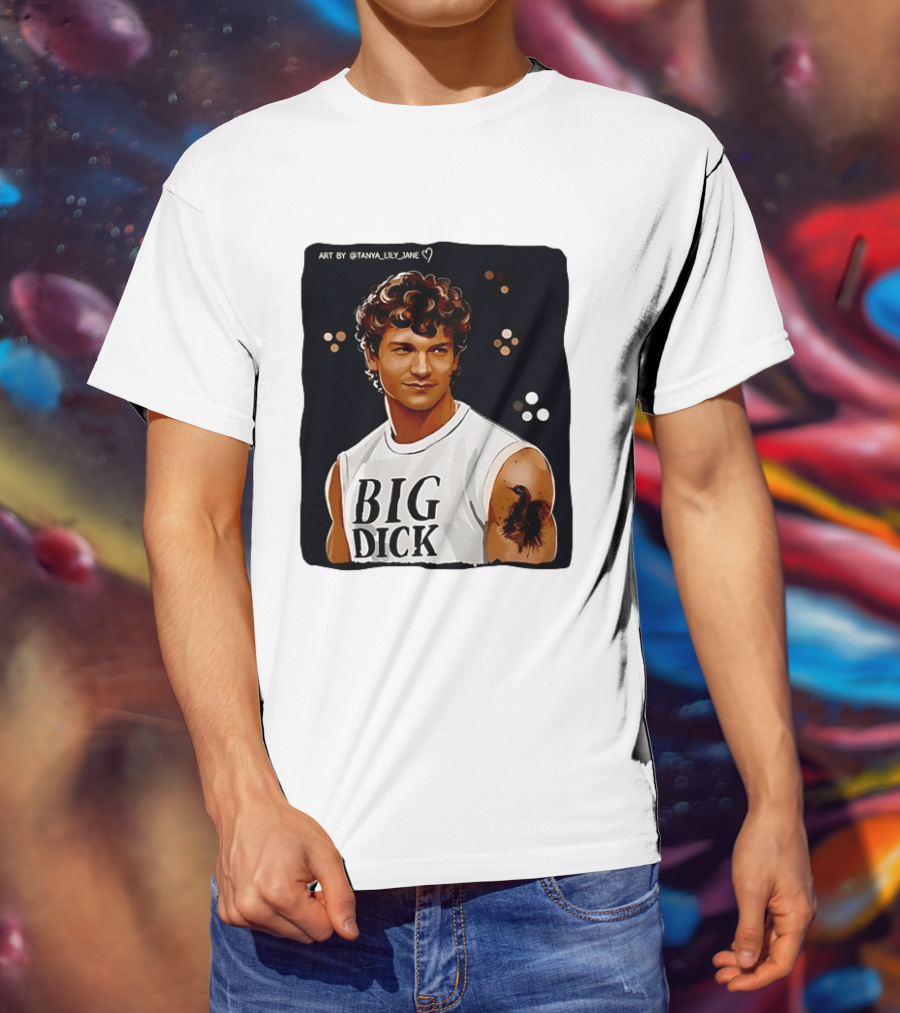Tanya Lily Jane Big Dick Art Featuring Curly Haired Man T-Shirt