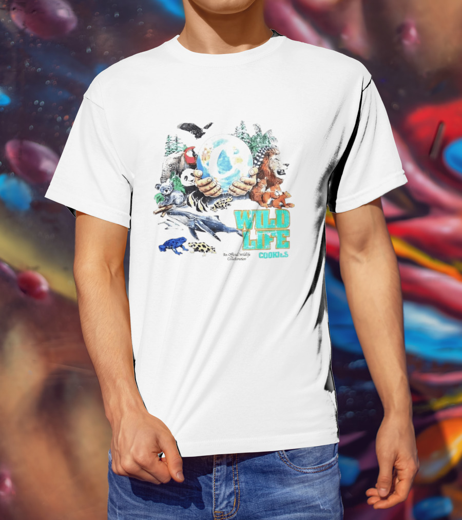 Cookies Wild Life An Official Wildlife Collaboration Hands Holding Globe Earth Animals T-Shirt
