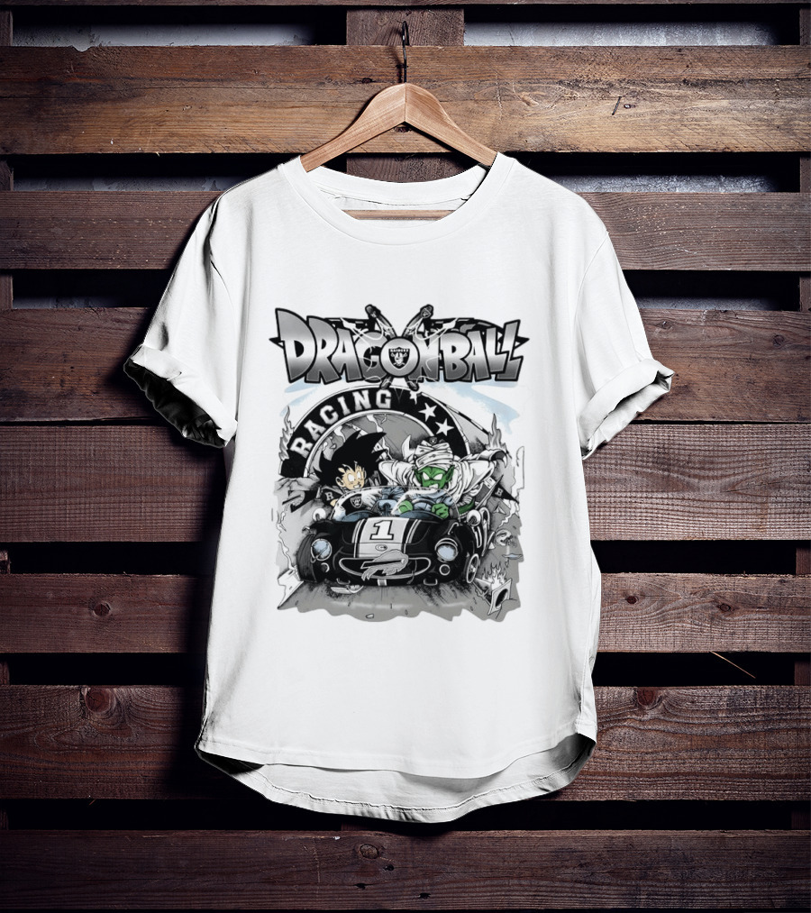 Las Vegas Raiders Dragon Ball Racing Goku Piccolo Driving Black Car Cartoon Raiders NFL T-Shirt
