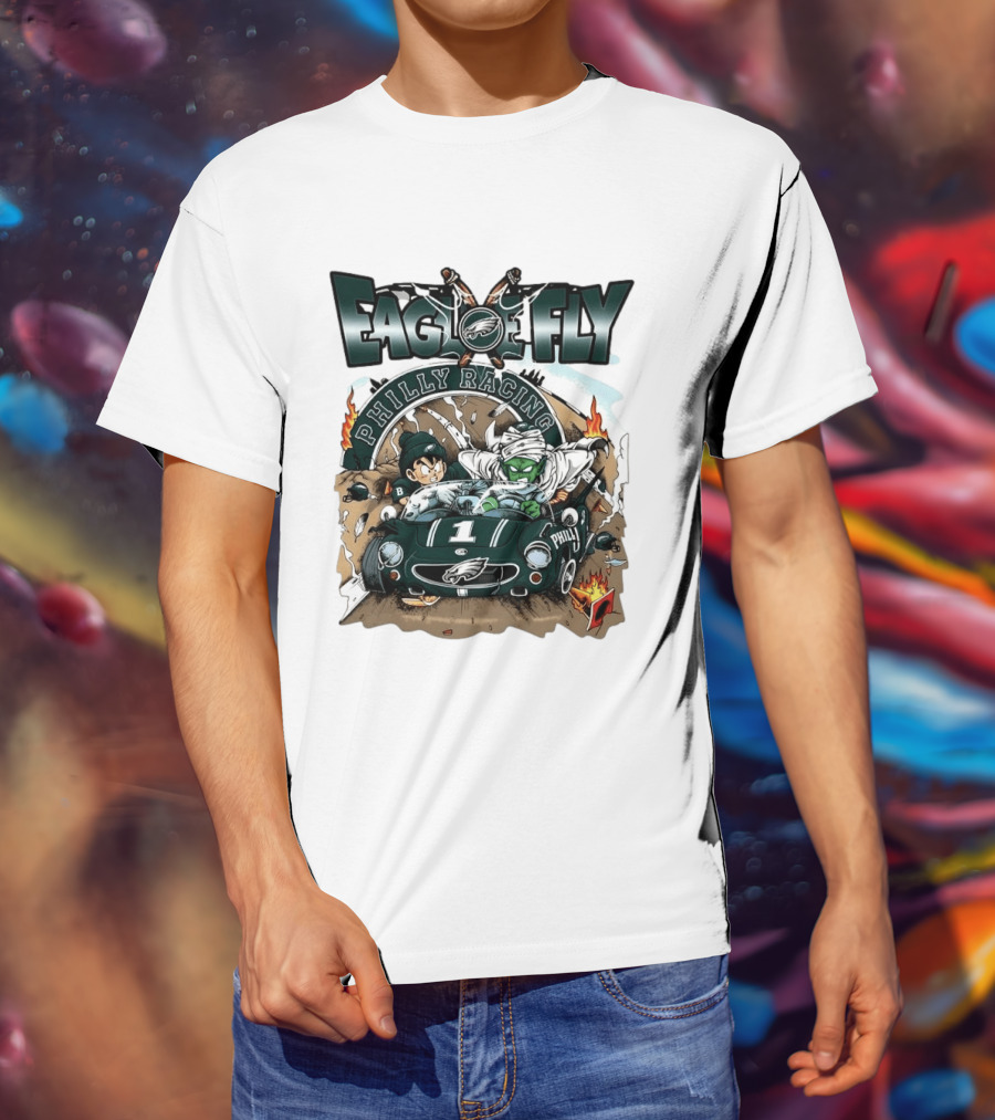 Eagle Fly Philly Racing Philadelphia Eagles Anime Characters Driving Race Car T-Shirt