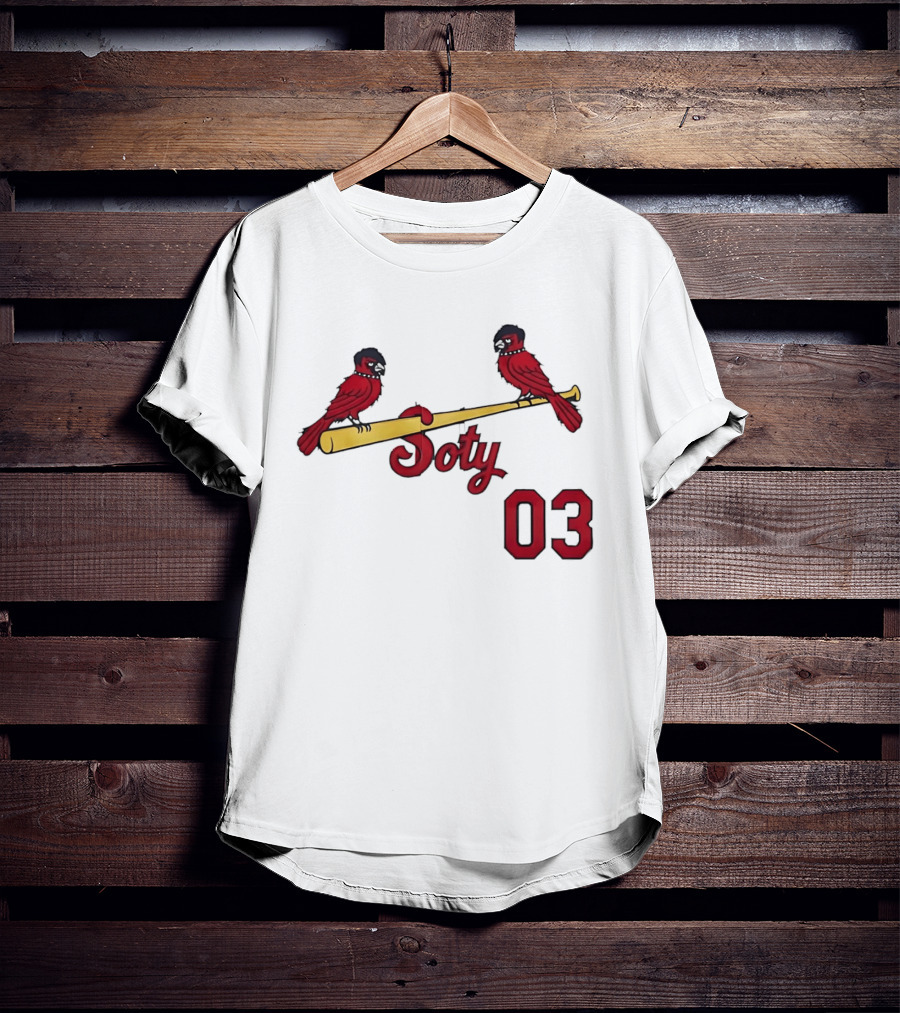 Soty 03 St Louis Cardinals Cartoon Emo Birds On Baseball Bat T-Shirt