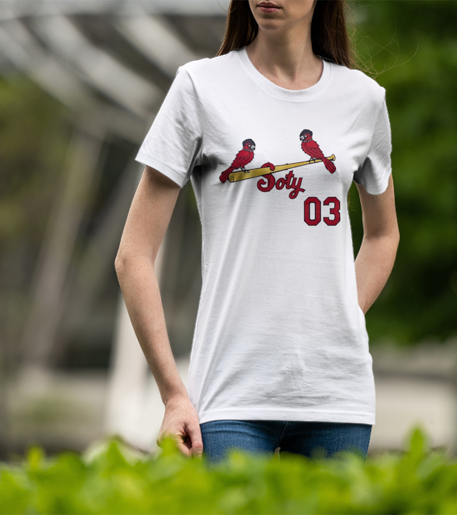 Soty 03 St Louis Cardinals Cartoon Emo Birds On Baseball Bat T-Shirt