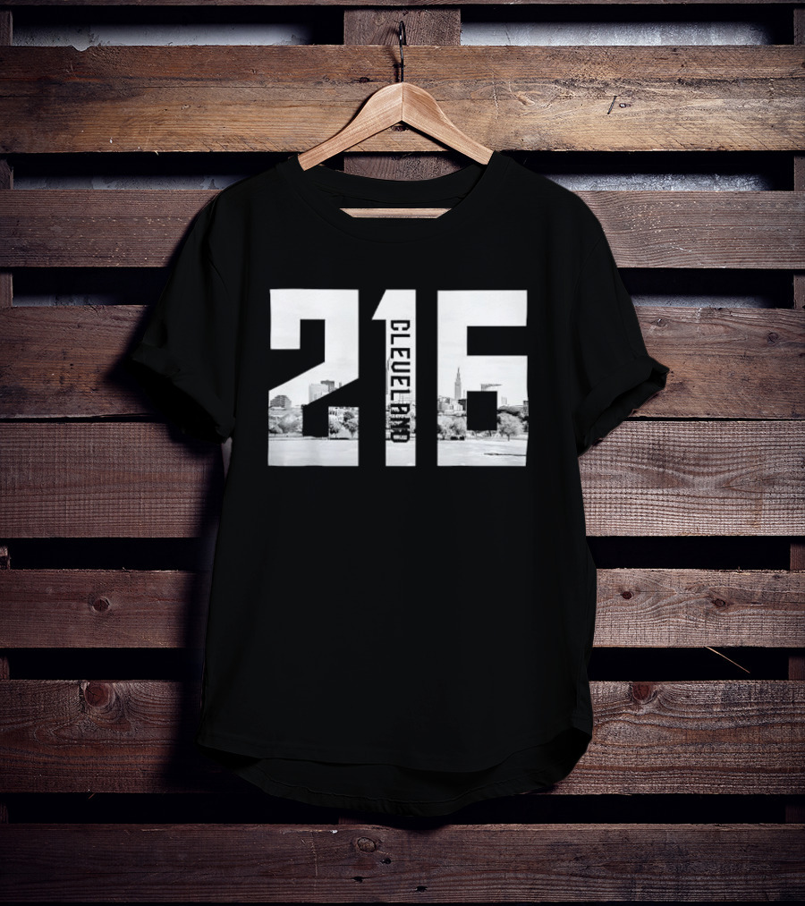 216 Cleveland Monochrome City Skyline Photo Cutout T-Shirt