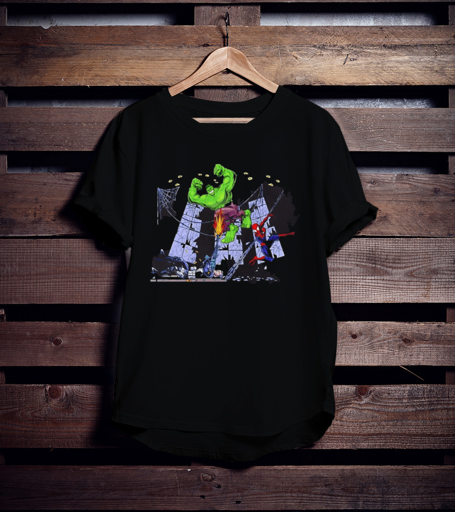 Battle Royale Hulk Vs Spider Man And Punisher Epic Showdown T-Shirt
