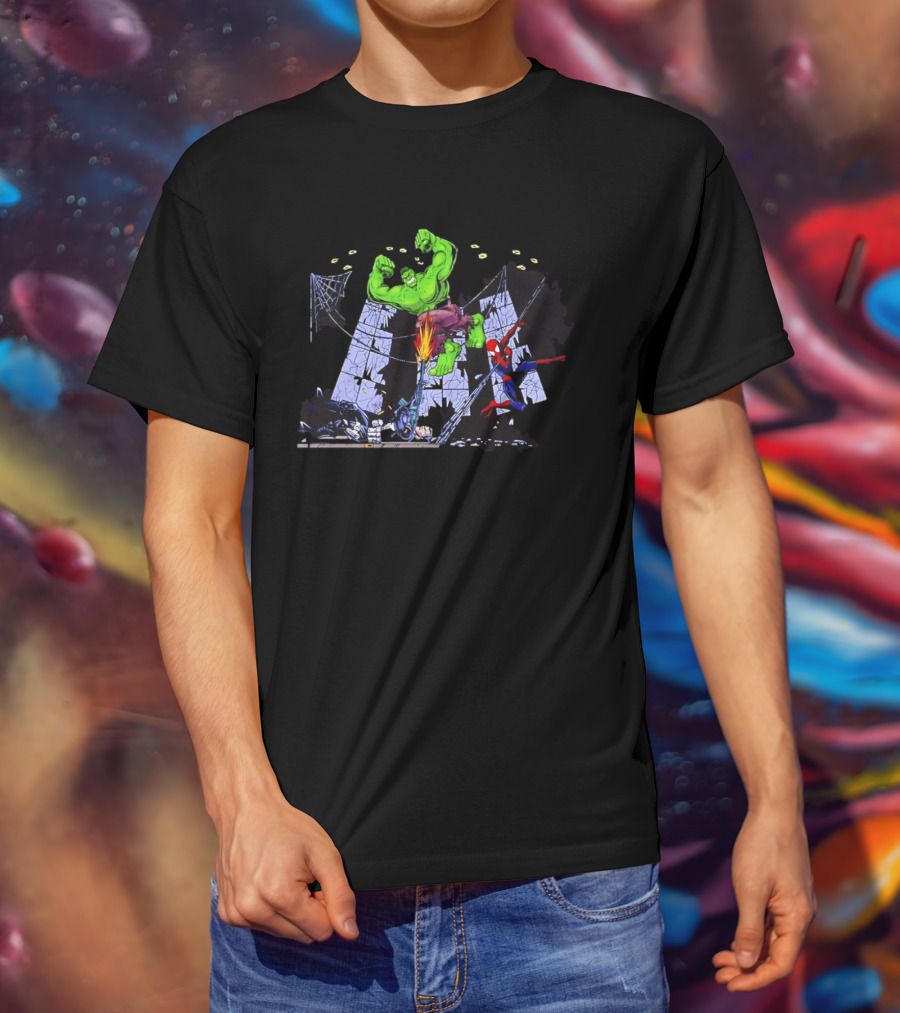 Battle Royale Hulk Vs Spider Man And Punisher Epic Showdown T-Shirt