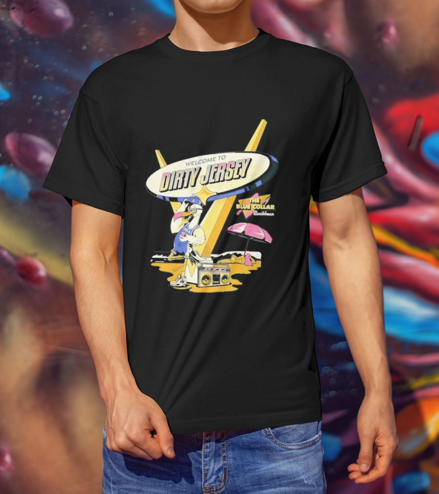 Philadelphia 76ers Welcome To Dirty Jersey Blue Collar Caribbean Cartoon Seagull Beach Boombox T-Shirt