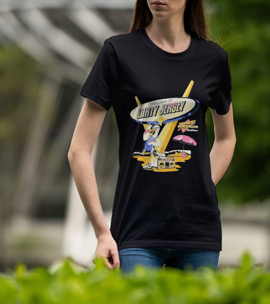 Philadelphia 76ers Welcome To Dirty Jersey Blue Collar Caribbean Cartoon Seagull Beach Boombox T-Shirt