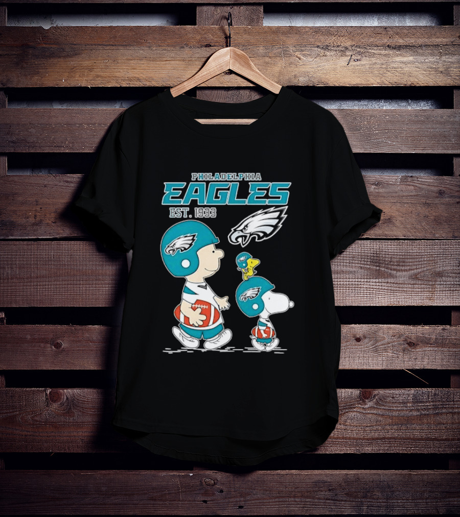 Philadelphia Eagles Est 1933 Cartoon Boy Dog Helmets Footballs T-Shirt