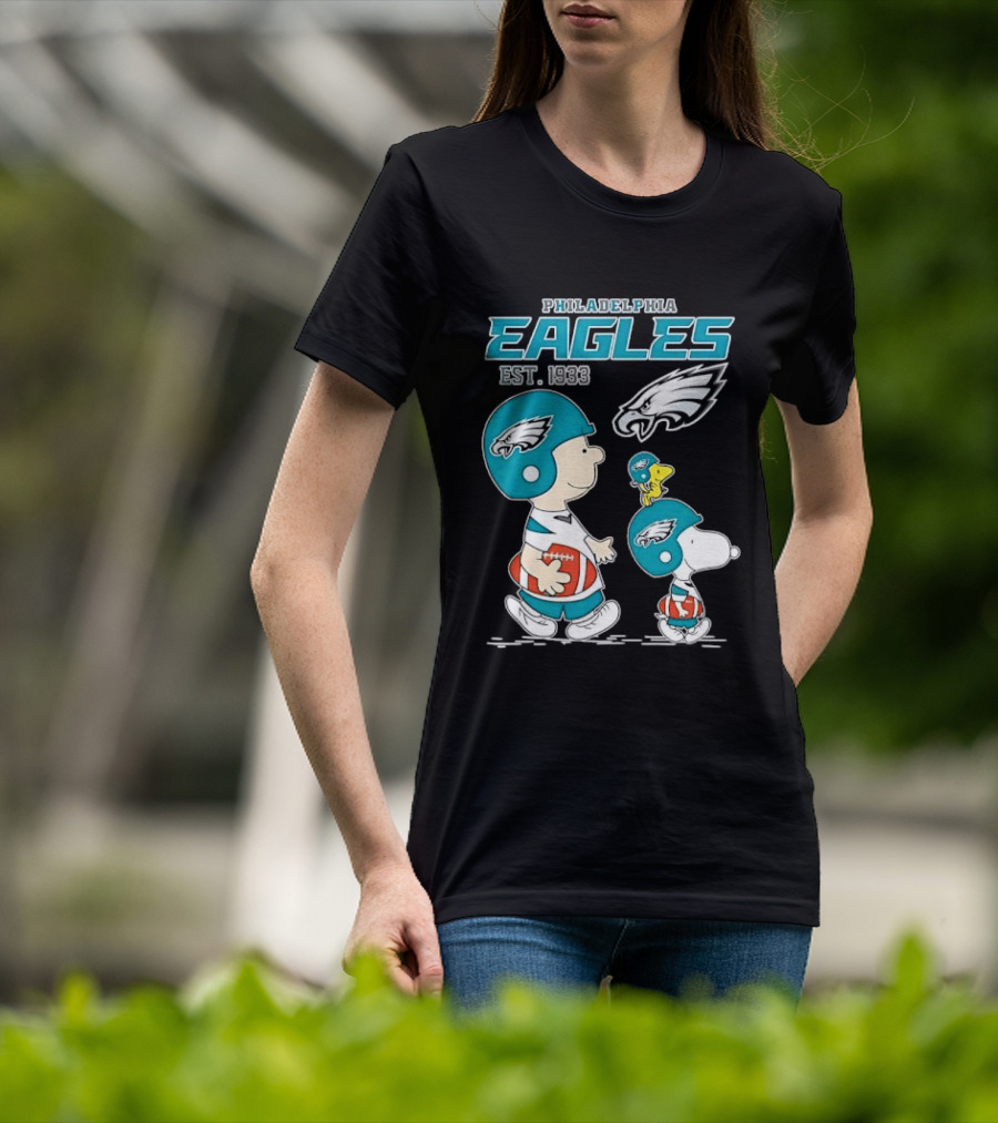 Philadelphia Eagles Est 1933 Cartoon Boy Dog Helmets Footballs T-Shirt