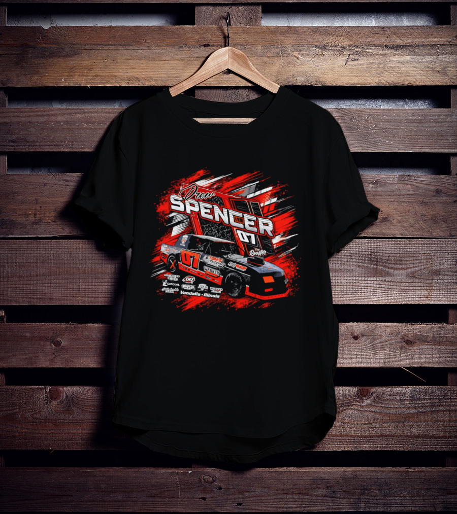 Drew Spencer 07 The Rooster Tom's Taxidermy Vandalia Illinois Racing Car T-Shirt