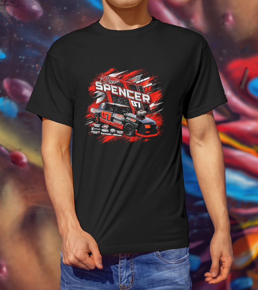 Drew Spencer 07 The Rooster Tom's Taxidermy Vandalia Illinois Racing Car T-Shirt