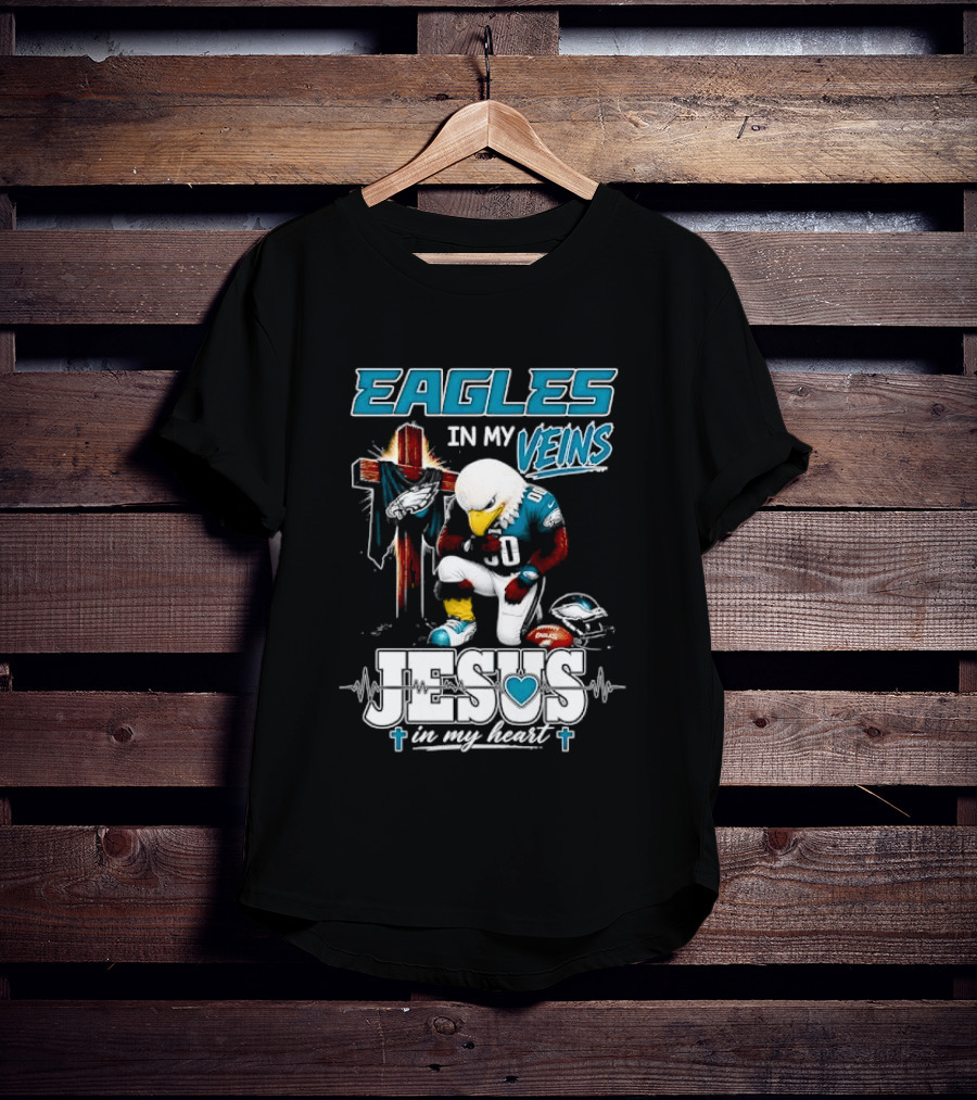 Eagles In My Veins Jesus In My Heart Kneeling Cross Football Helmet T-Shirt