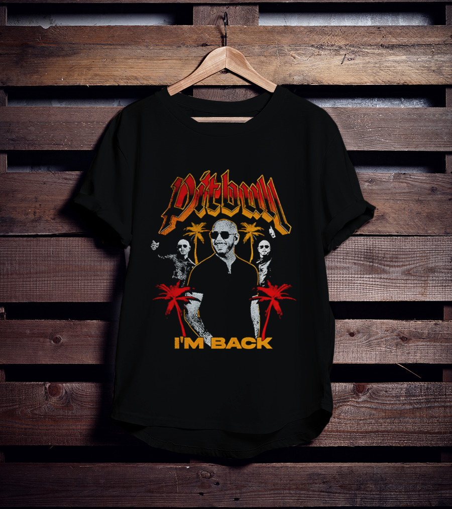 Pitbull I'M Back With Red And Orange Palm Trees T-Shirt