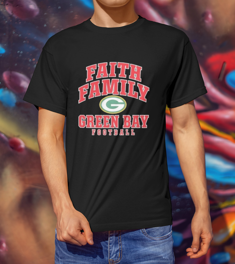 Faith Family Green Bay Football Oval G Distressed T-Shirt