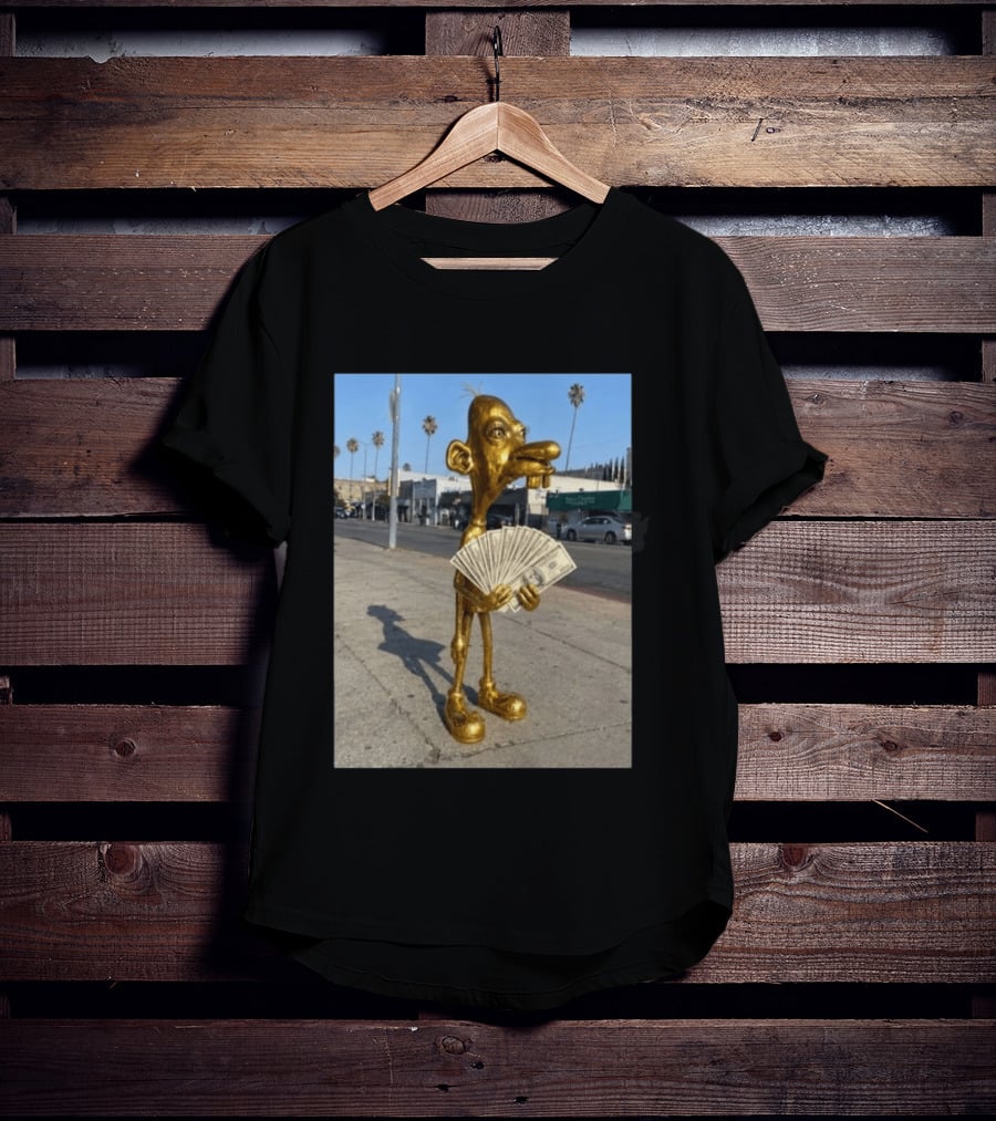 Rich Neegy Golden Cartoon Character Holding Cash On Street T-Shirt