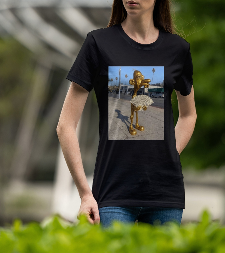 Rich Neegy Golden Cartoon Character Holding Cash On Street T-Shirt