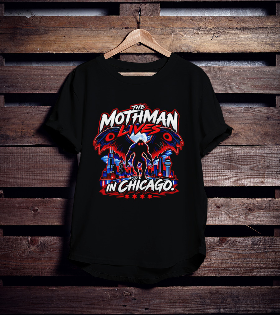 The Mothman Lives In Chicago Urban Legend Skyline Paranormal Mythology T-Shirt