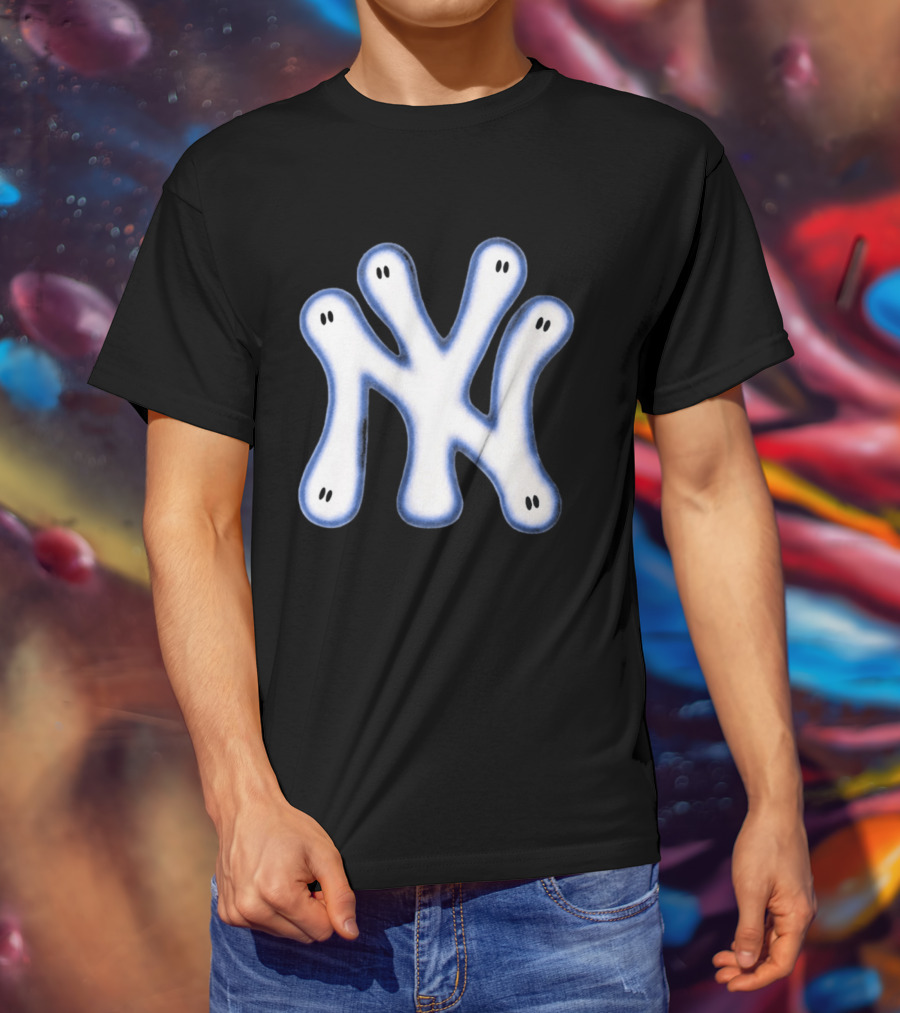 NY Yankees Wash Ghost Airbrush Logo Ghostly NY Yankees T-Shirt