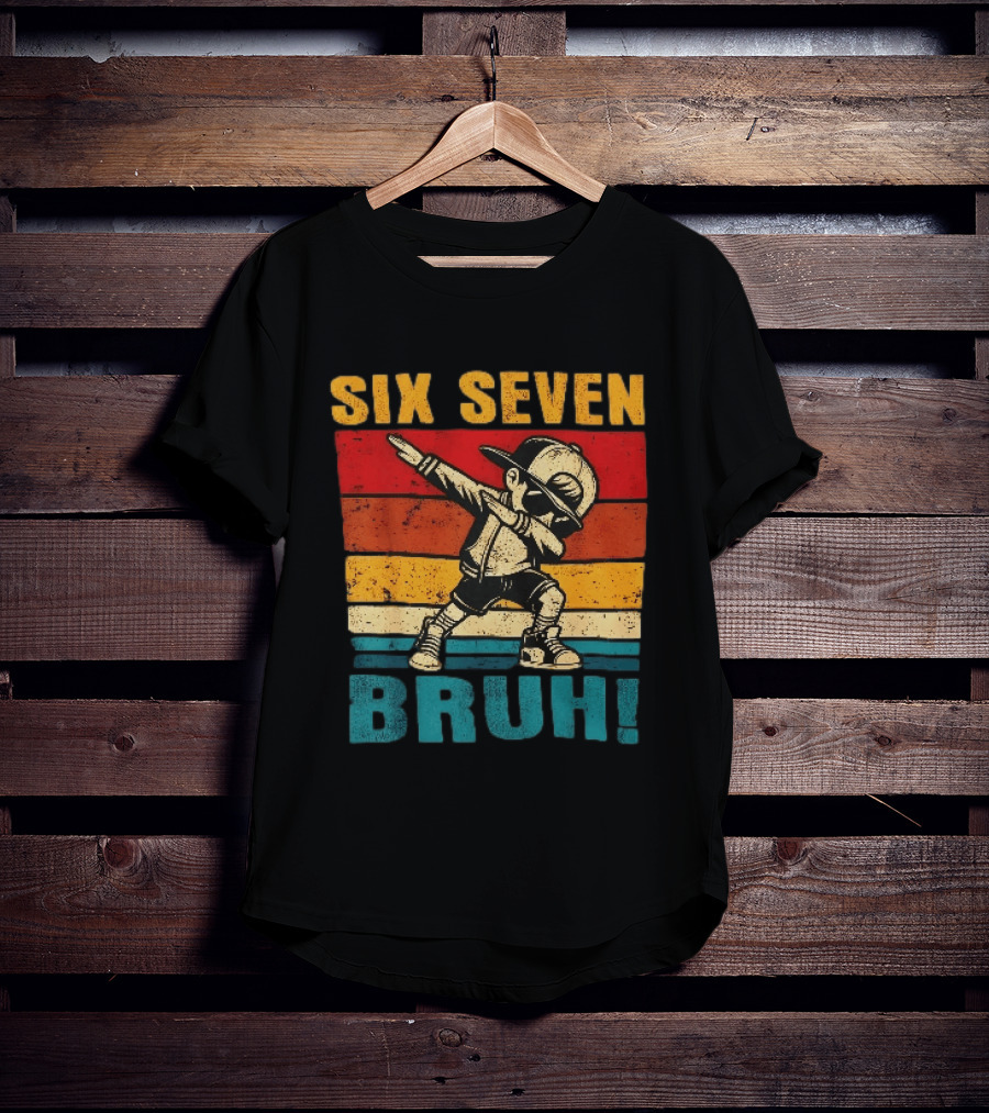 Six Seven Bruh Dabbing Vintage Stripes Kid Dance Cap T-Shirt