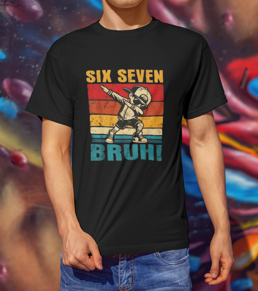 Six Seven Bruh Dabbing Vintage Stripes Kid Dance Cap T-Shirt