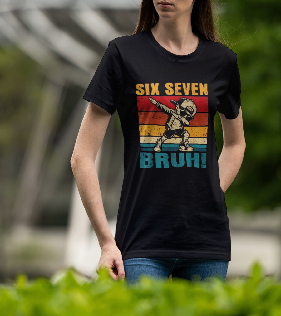 Six Seven Bruh Dabbing Vintage Stripes Kid Dance Cap T-Shirt