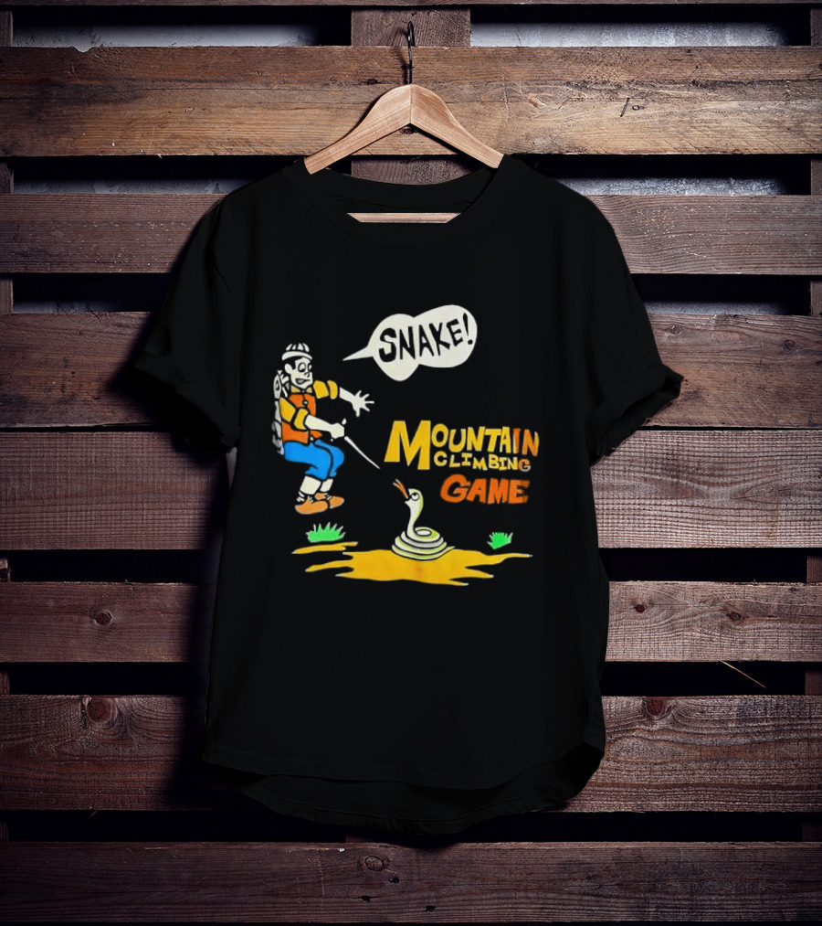 Snake Mountain Climbing Game Startled Climber Coiled Serpent Cartoon T-Shirt