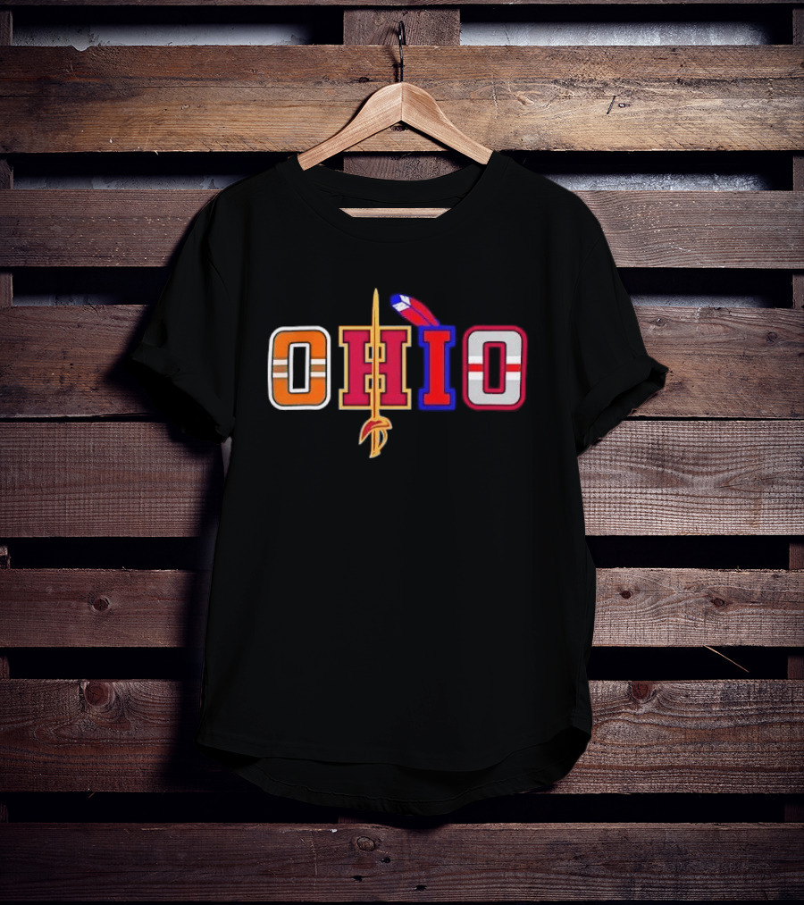 Ohio Cleveland Sports Letter Block Sword Feather T-Shirt
