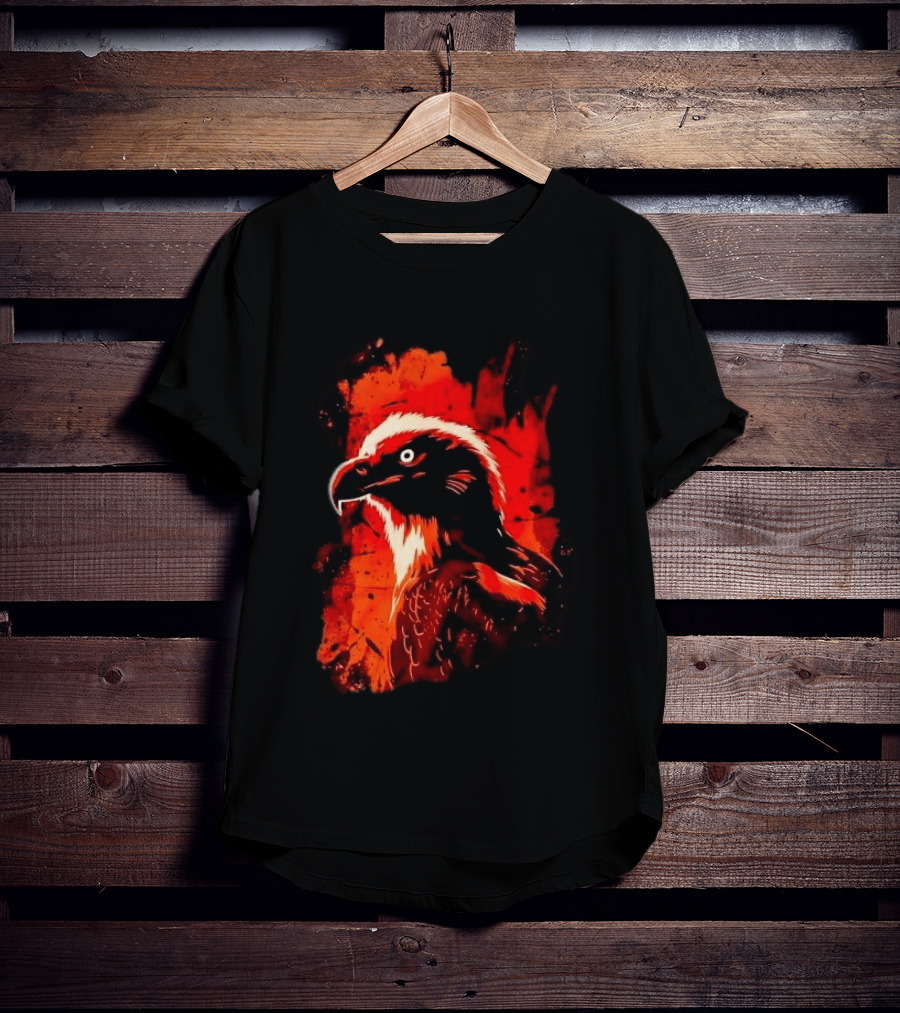 Stylized Bearded Vulture Head Fiery Orange Watercolor Art Bird Wildlife T-Shirt