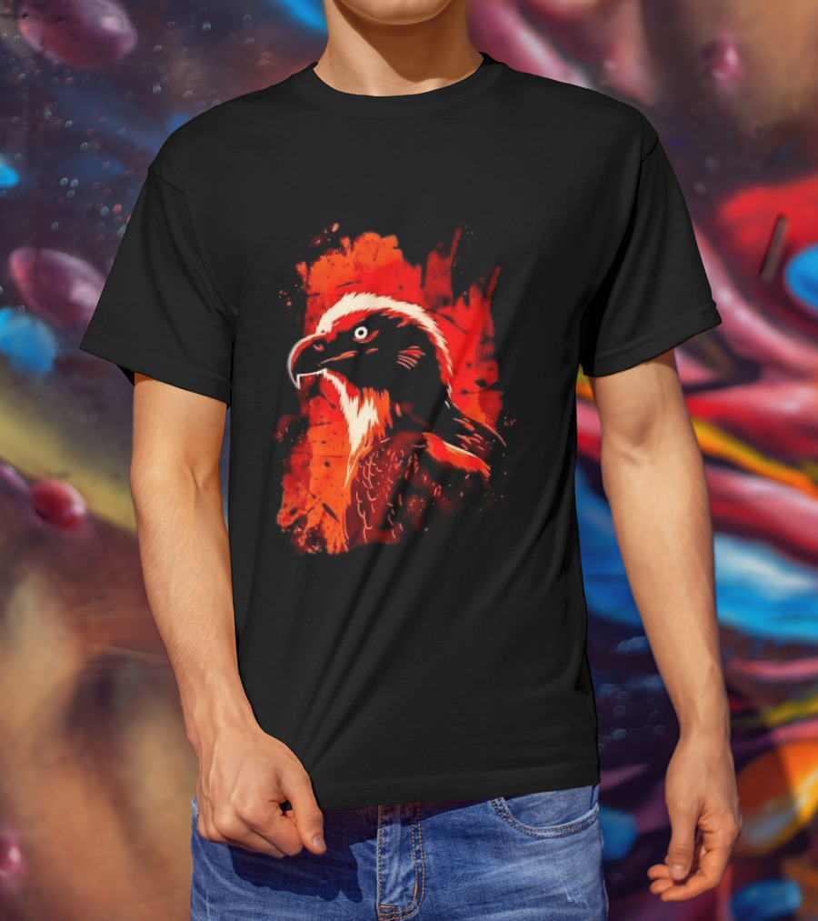 Stylized Bearded Vulture Head Fiery Orange Watercolor Art Bird Wildlife T-Shirt