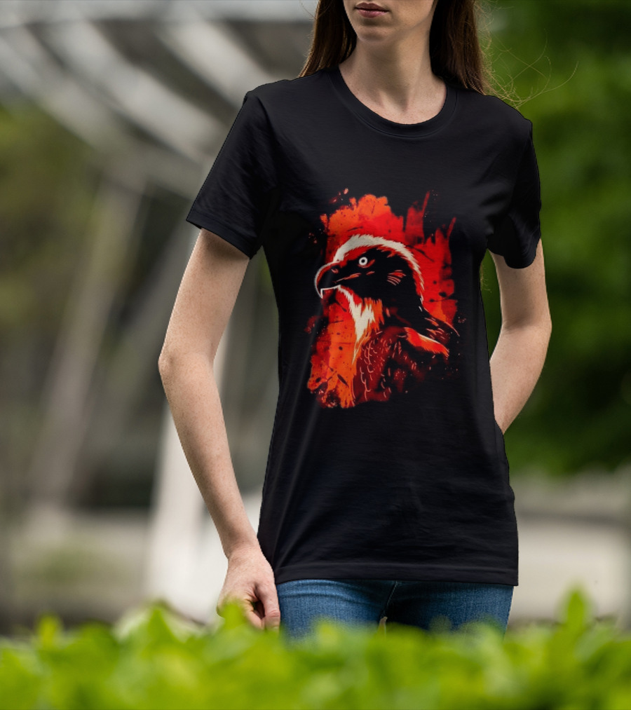 Stylized Bearded Vulture Head Fiery Orange Watercolor Art Bird Wildlife T-Shirt