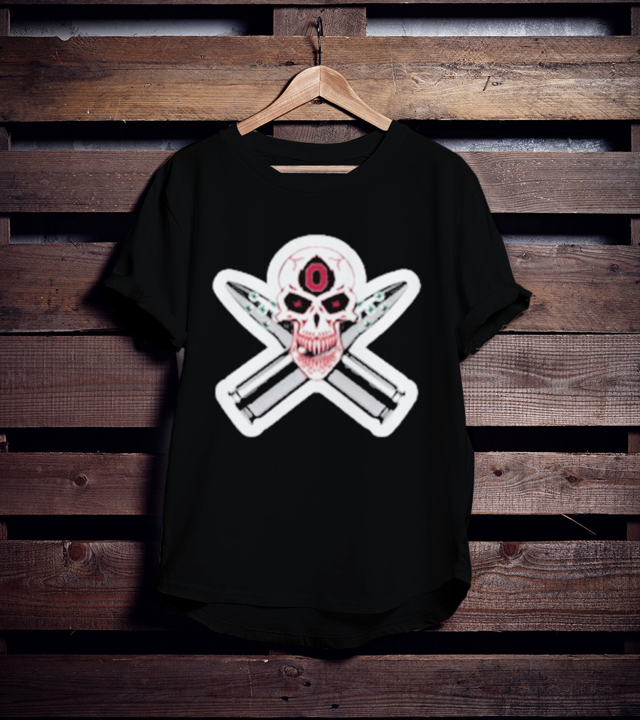 Ohio State Buckeyes Skull With Crossed Silver Bullets T-Shirt